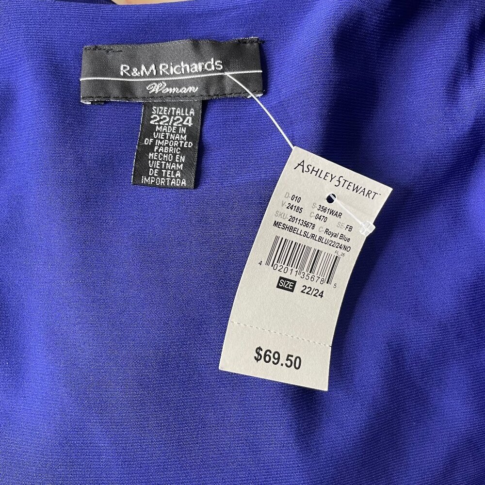 R&M Richards Electric Blue Whimsigoth Faux Wrap Dress Mesh Bell Sleeve 22/24 - Picture 6 of 8